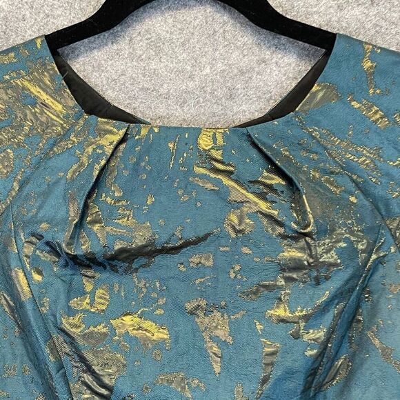 ALL SAINTS Dress Size 4 Opulence Teal Bronze Jacquard Cap Sleeve Cocktail Mini - Picture 4 of 16